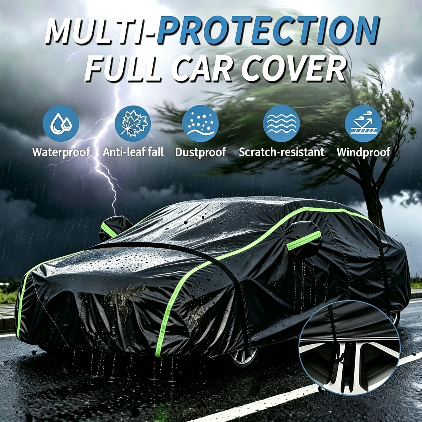 Telo Copriauto per Ram 1500 RHO Pickup Crew Cab 4-Door 5.7Ft Bed | Copriauto leggero su misura, Protezione UV & resistente all'acqua, Antivento & antifurto, Adattamento elastico aderente