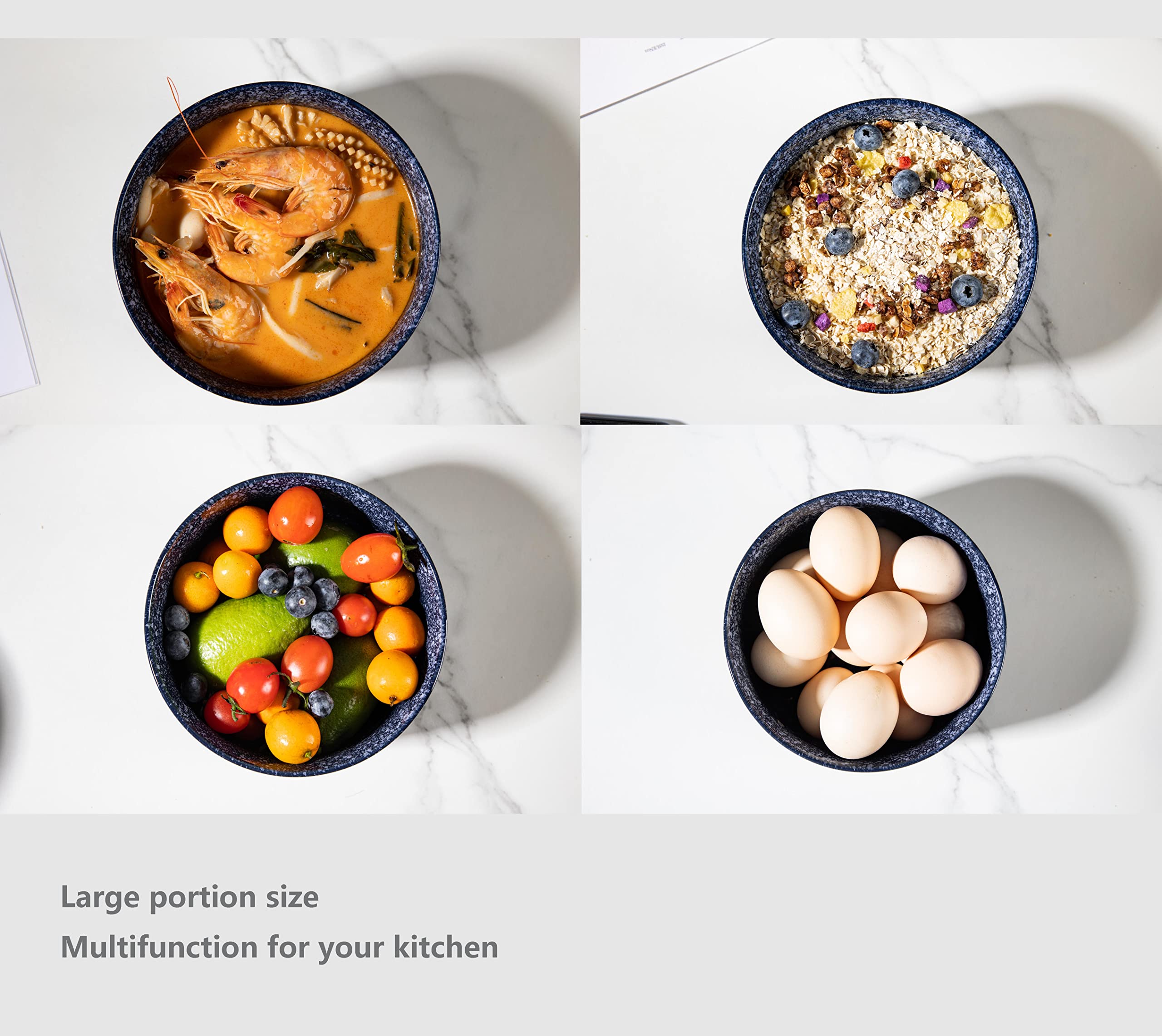 S&Q'S CERAMICS Schüssel 4er Set, 1020.6 g Küchenschalen für Suppe, großes Müsli, Frühstück, Haferflocken, mikrowellen- und spülmaschinenfest, [4er-Set] (Marineblau)