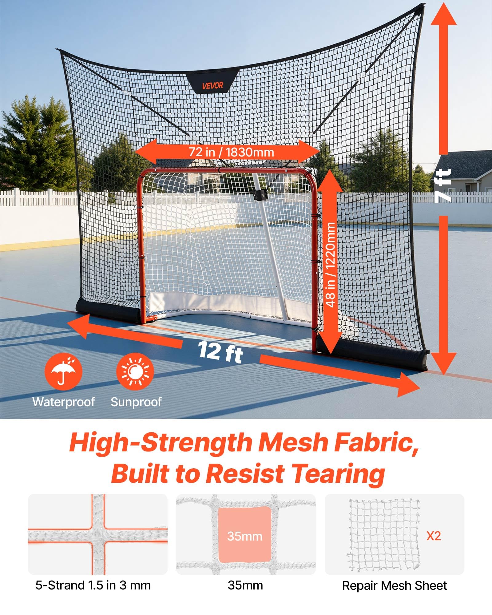VEVOR Set di Attrezzatura Porta con Rete di Hockey 366 x 213 cm Portatile, Attrezzatura Bersaglio di Porta per Allenamento Hockey Eventi Sportivi Aste di Supporto in Fibra di Vetro, Rete Bersaglio