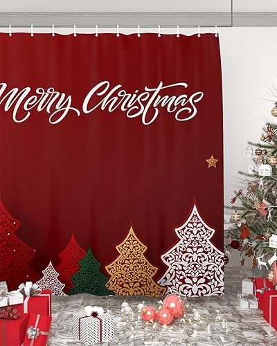 Miniatura 5 de Juego de baño de Navidad con cortina de ducha, alfombra y accesorios, cortina de 36 x 72 pulgadas de largo con tapete de baño pequeño, lavable para