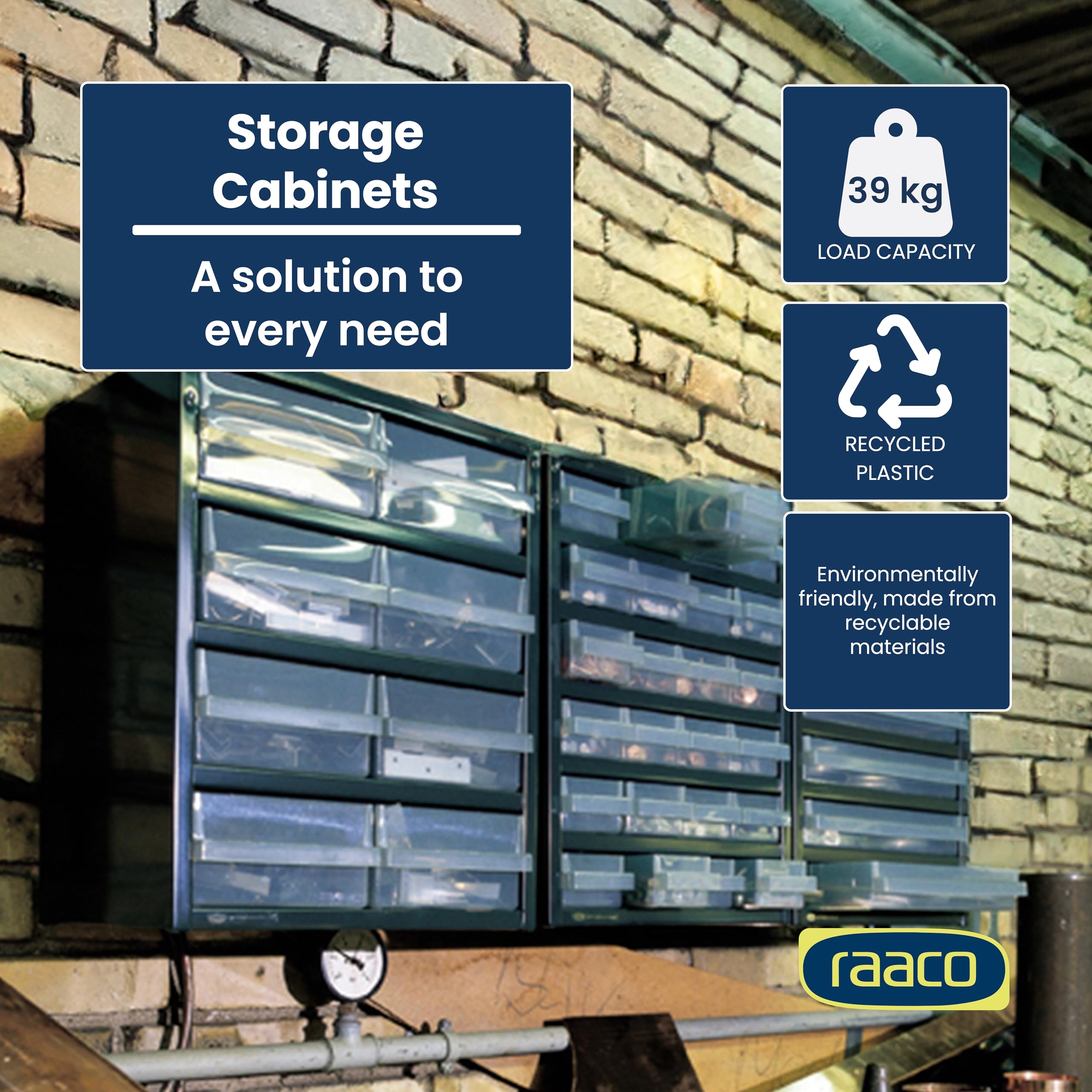 Raaco Cassettiera Porta Minuteria C12-48, 39.6 kg Capacità, 15 x 30,6 x 55.2 cm, 48 Cassetti Trasparenti, Cassettiera Attrezzi in Acciaio per Officina, Organizer Minuteria da Parete