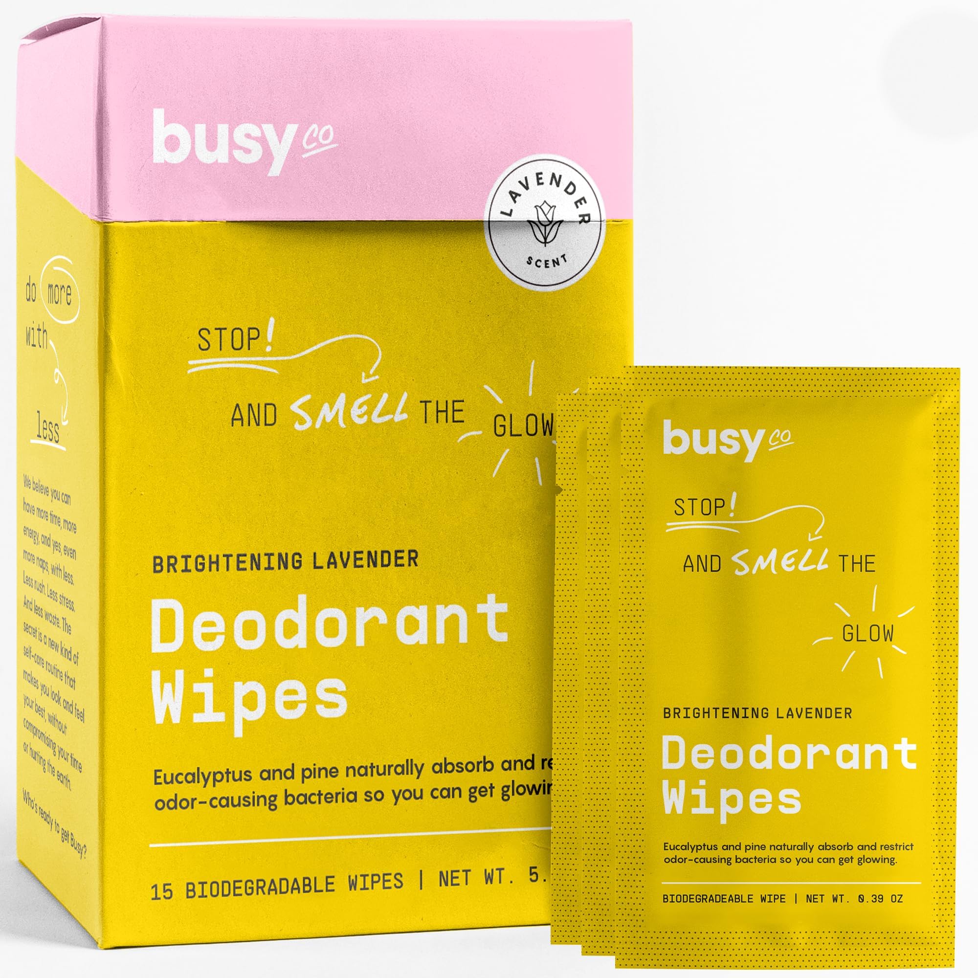 Glow Line Deodorant Wipes - 15ct Lavender Rose Deodorant for Women w/Zinc, Probiotics & Prebiotics - Individually Wrapped - Sweat Wipes for Hydrating, Odor Control & Cleansing