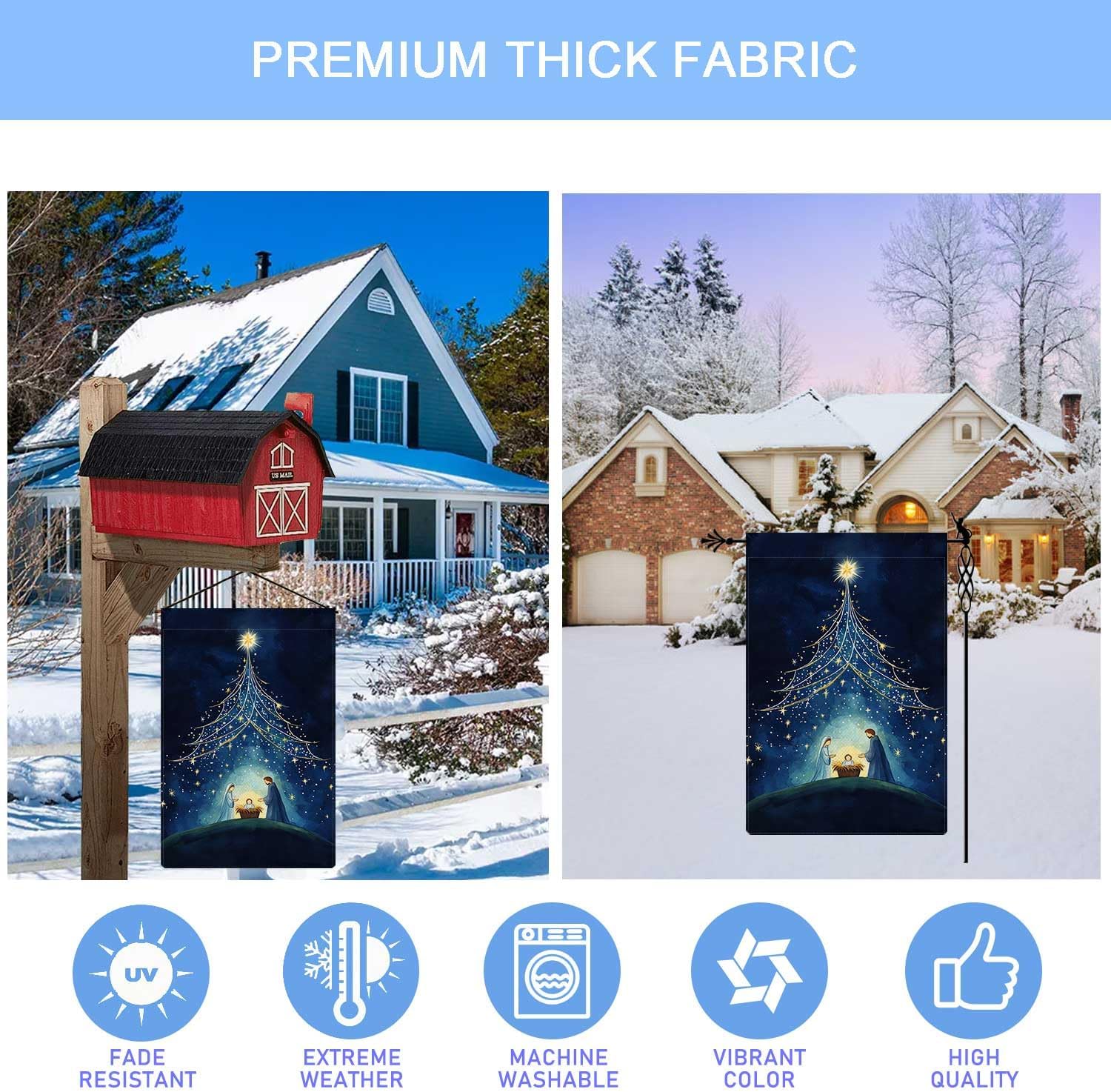 O Holy Night Garden Flag Nativity Night Garden Flag Nativity of Christ Christmas Vertical Double Sided Rustic Farmland Burlap Yard Lawn Outdoor Decor 12.5x18" - Image 6