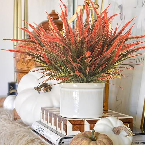 Miniatura 5 de 10 paquetes de plantas artificiales para exteriores, césped falso con flores, resistente a los rayos UV, vegetación para jardín, porche, ventana,