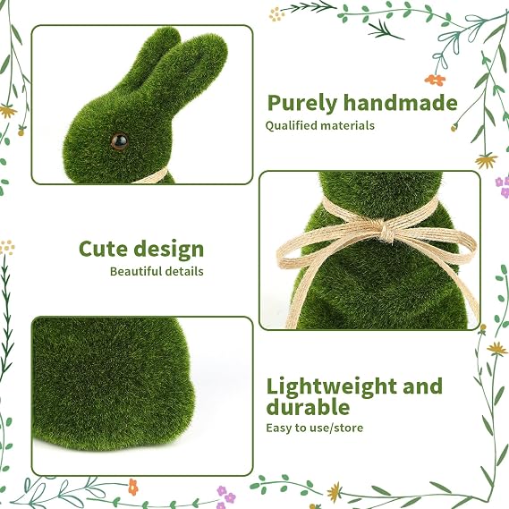 3Pcs Moss Bunny Easter Furry Flocked Bunny Moss Rabbit Easter Statue Artificial Grass Bunny Turf Grass Bunny Figure Rabbit Moss Covered Bunny for Easter Party Supplies Gifts Garden Yard Decorat