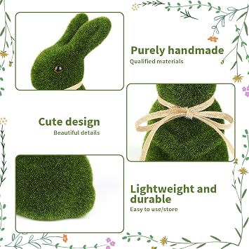 3Pcs Moss Bunny Easter Furry Flocked Bunny Moss Rabbit Easter Statue Artificial Grass Bunny Turf Grass Bunny Figure Rabbit Moss Covered Bunny for Easter Party Supplies Gifts Garden Yard Decorat