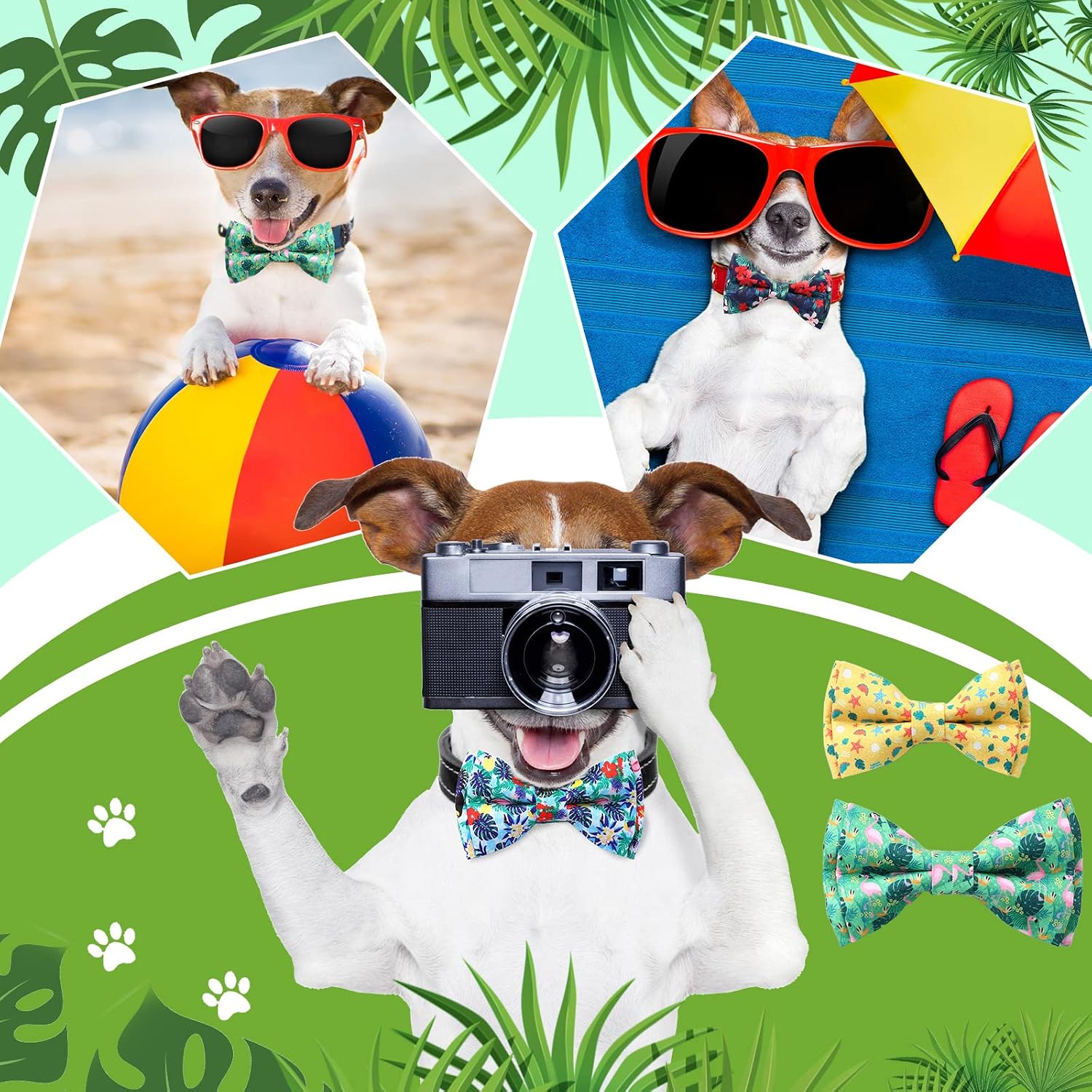 Hillban 50 Pcs Summer Collar Bow Ties for Dogs Hawaiian Dogs Collar Accessories for Pets Bow Ties Attachment with Elastic Bands Detachable Charms for Doggie Summer Hawaiian Costume