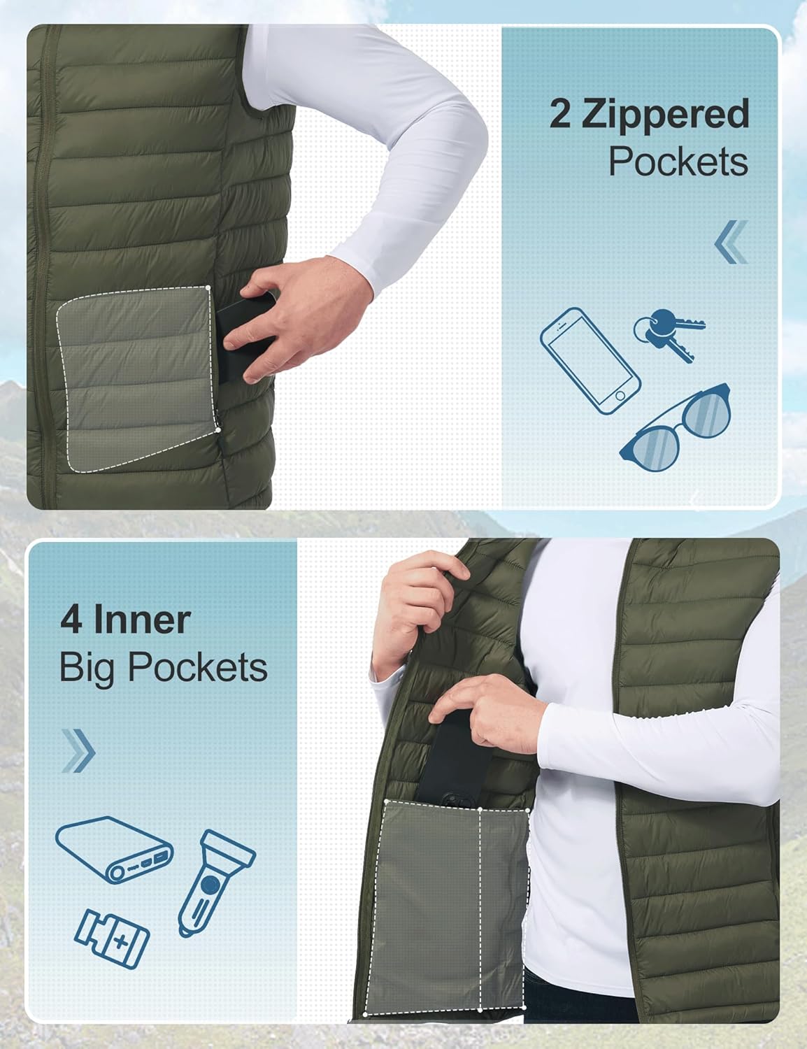 Men's Lightweight Packable Puffer Vest Outerwear Insulated Winter Sleeveless Jacket for Hiking Running Travel - Image 5