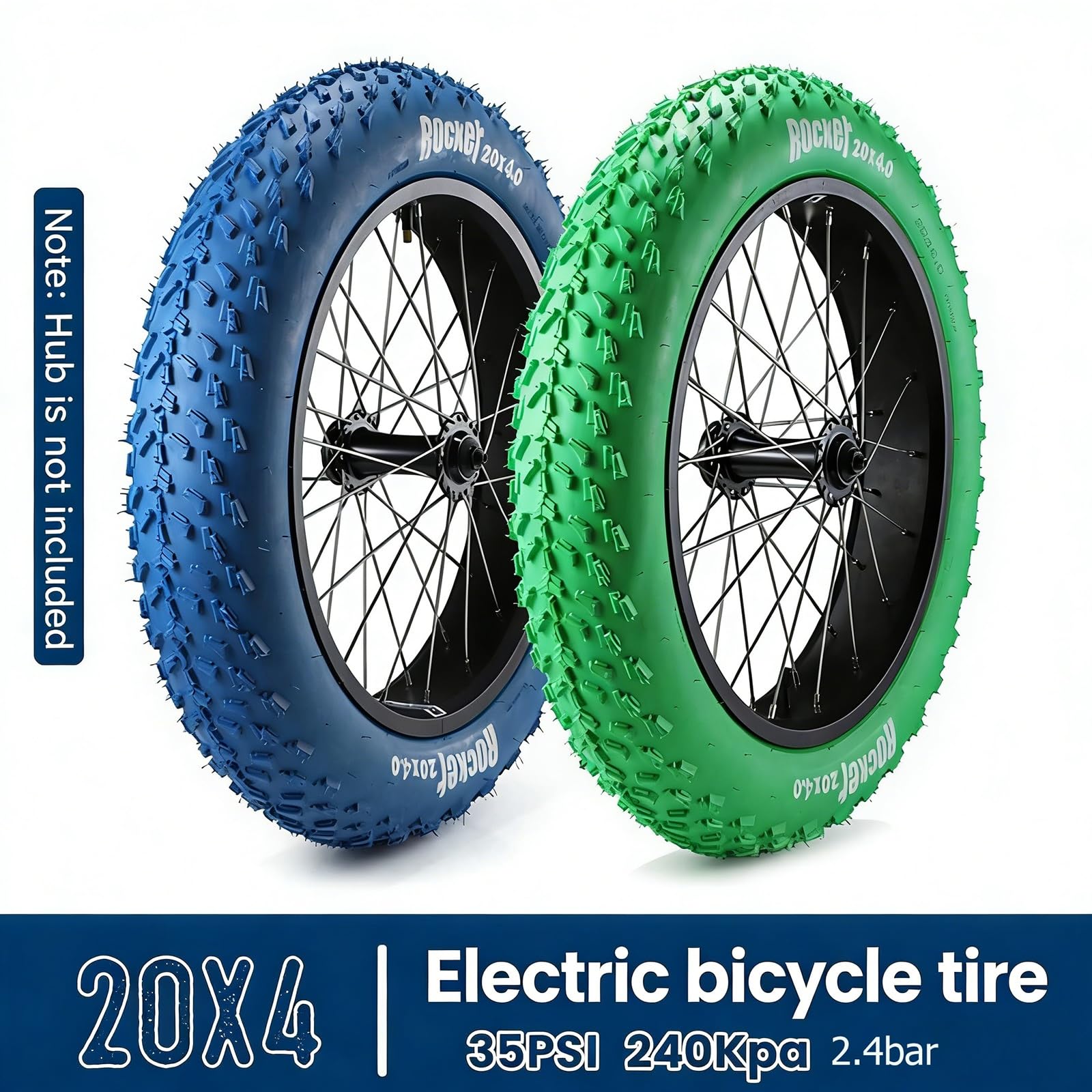 20x4.0 Opona | Odporna na Przebicia i Wzmocniona | 35 PSI / 240 KPa | Do E-Rowerów, Rowerów Górskich, Śniegu i Piasku | Opona Wszystkich Terenów(Green)