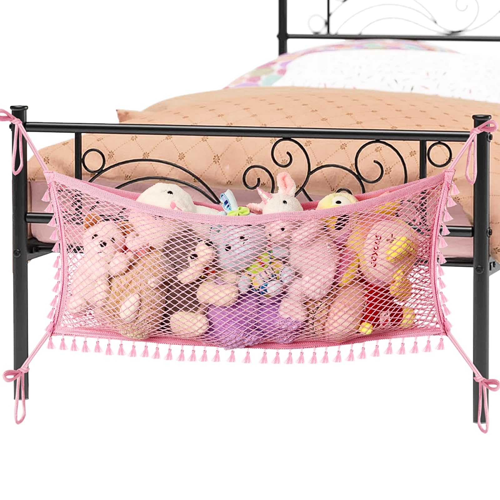 Stuffed Animal Hammock, Bedside Teddy Hammock Toy Storage Net, Pink