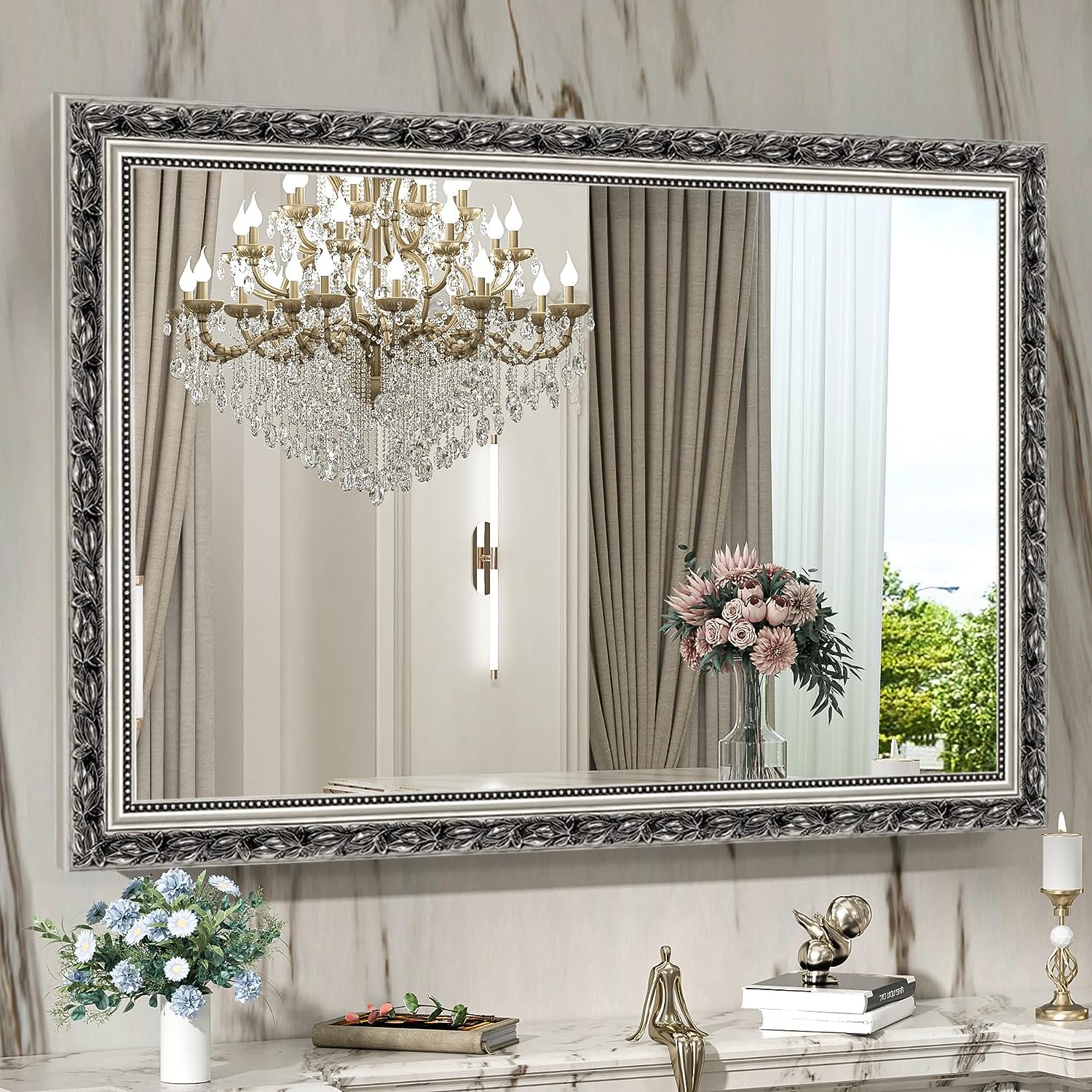 Amazon.com: Vintage Bathroom Mirrors for Wall, Rectangle Silver