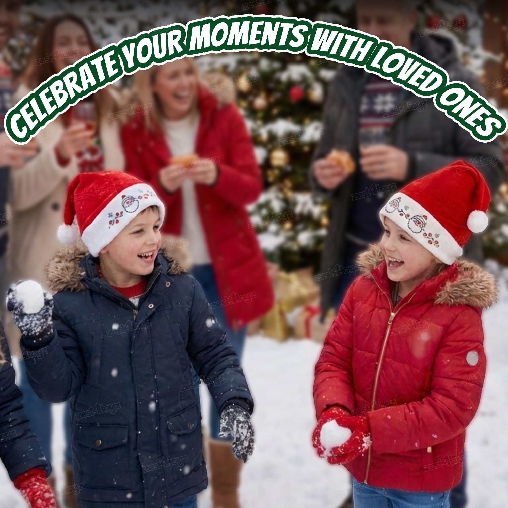 Zest 4 Toyz Christmas Santa Cap Pack of 2 Christmas Hat Soft Velvet Material with Embroidered Snowman Design for Holiday Parties and Festive Decor for Kids Adult 3