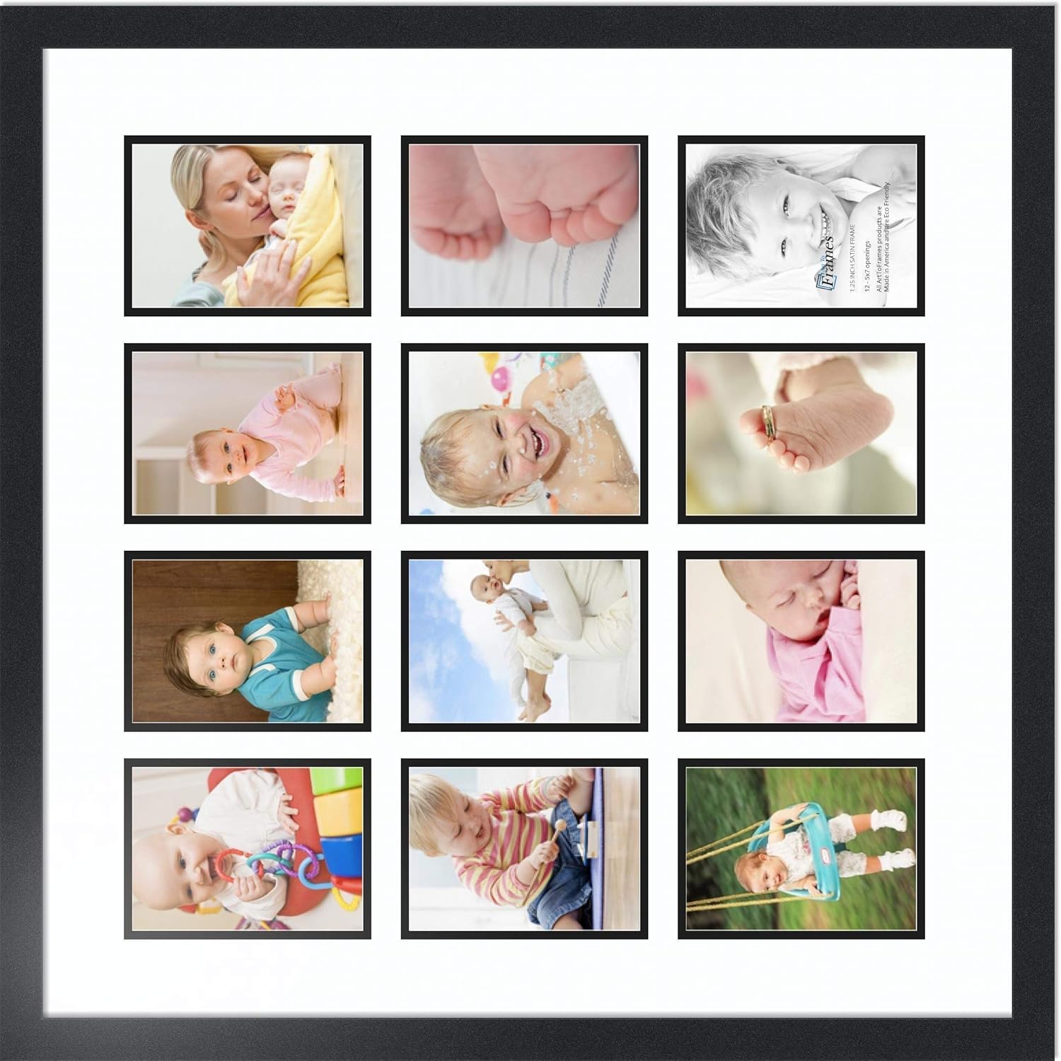 ArtToFrames Collage Photo Frame Double Mat with 12 - 5x7 Openings and Satin Black Frame