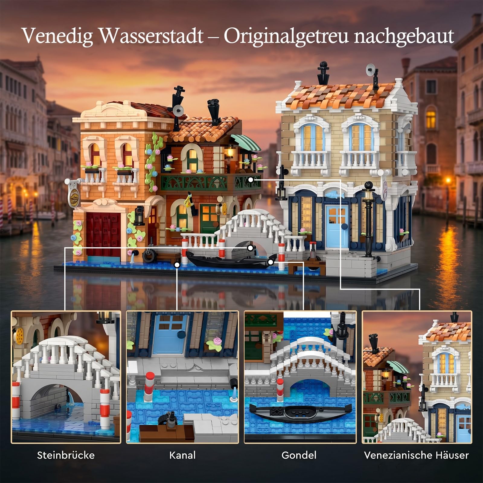 Venedig Wasserstadt Haus Klemmbausteine mit LED-Beleuchtung - 4610 Teile Venice Waterfront Modular Building, Europäische Architektur für Erwachsene und Sammler Kompatibel mit Barweer BWR010
