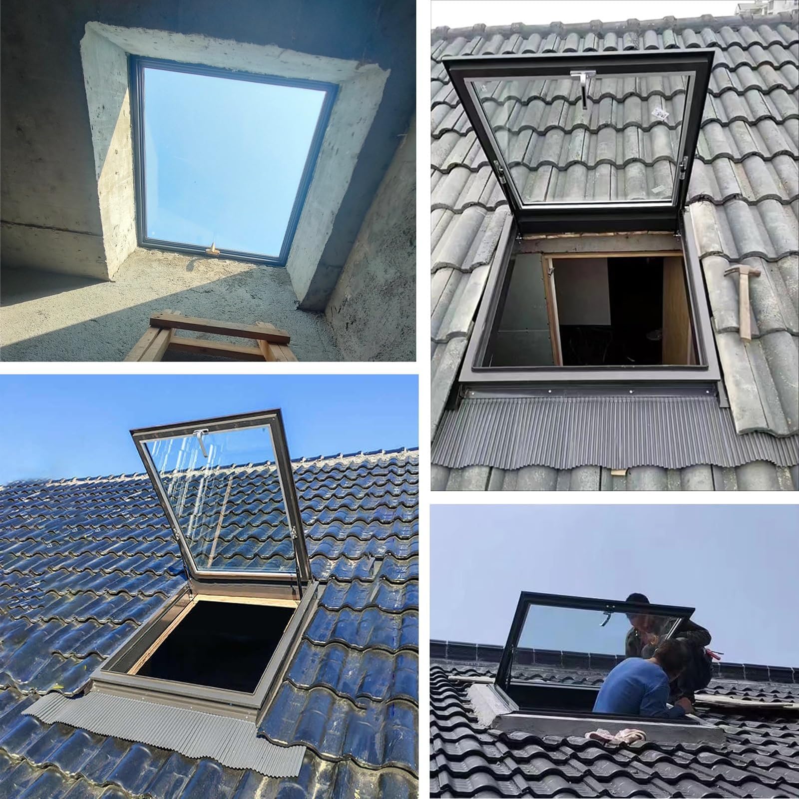 Finestra per tetto lucernario e portello di accesso - Ventilazione a manovella per capannoni e verande, porta di illuminazione diurna 58,4 x 71,1 cm, aumenta la luce naturale e la vista sul ponte