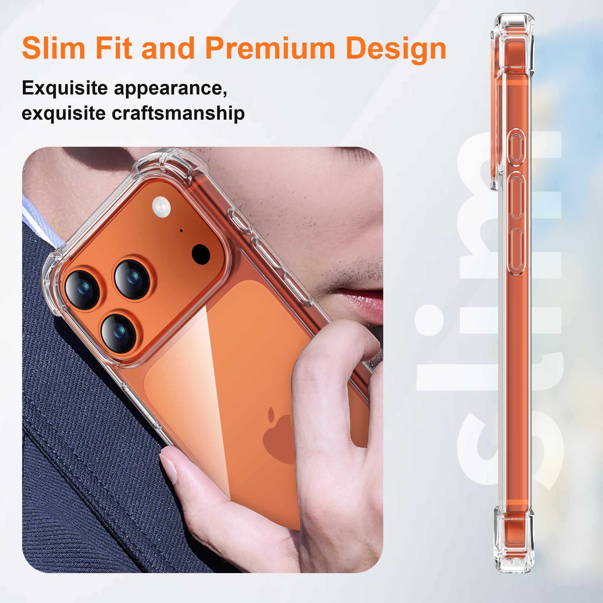 ORETECH 4 in 1 Cover per iPhone 17 Pro Max(6,9 Pollici) con [2 Vetro Temperato e 1 Vetro Fotocamera] Custodia per iPhone 17 Pro Max Antiurto in PC Rigido con Bumper-Trasparente