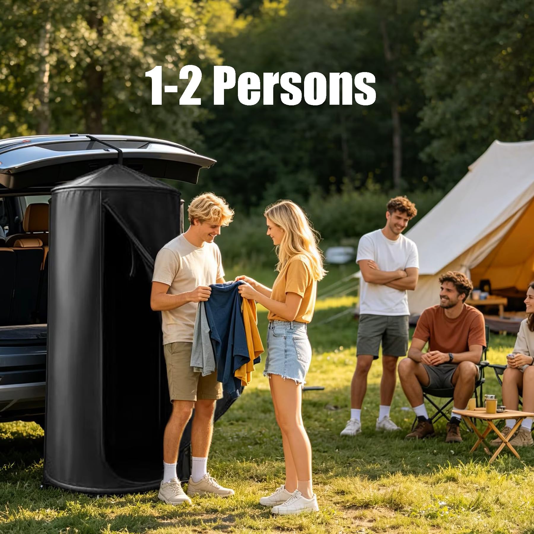 Tente de Douche Instantanée à Montée pour Hayon Lifting SUV, Tente Portable D’intimité pour 1 à 2 Personnes avec Ventouse, Crochets Suspendus, Sac de Rangement pour S’Habiller, Toilettes