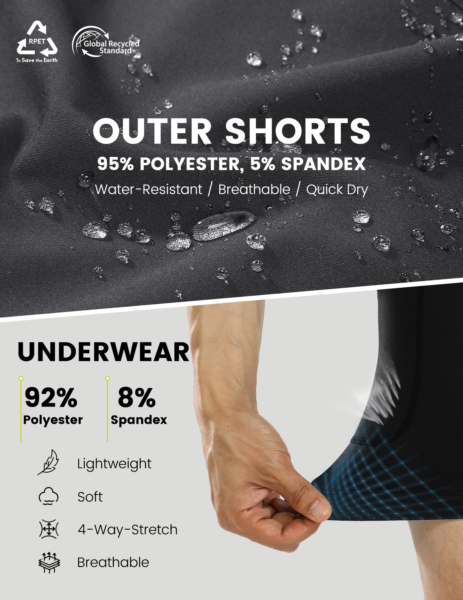 Nepest Herren-Mountainbike-Shorts, 4D-gepolstert, für MTB, Fahrrad, Radfahren, lockere Passform, Gel-Polsterung, Shorts mit Reißverschlusstaschen