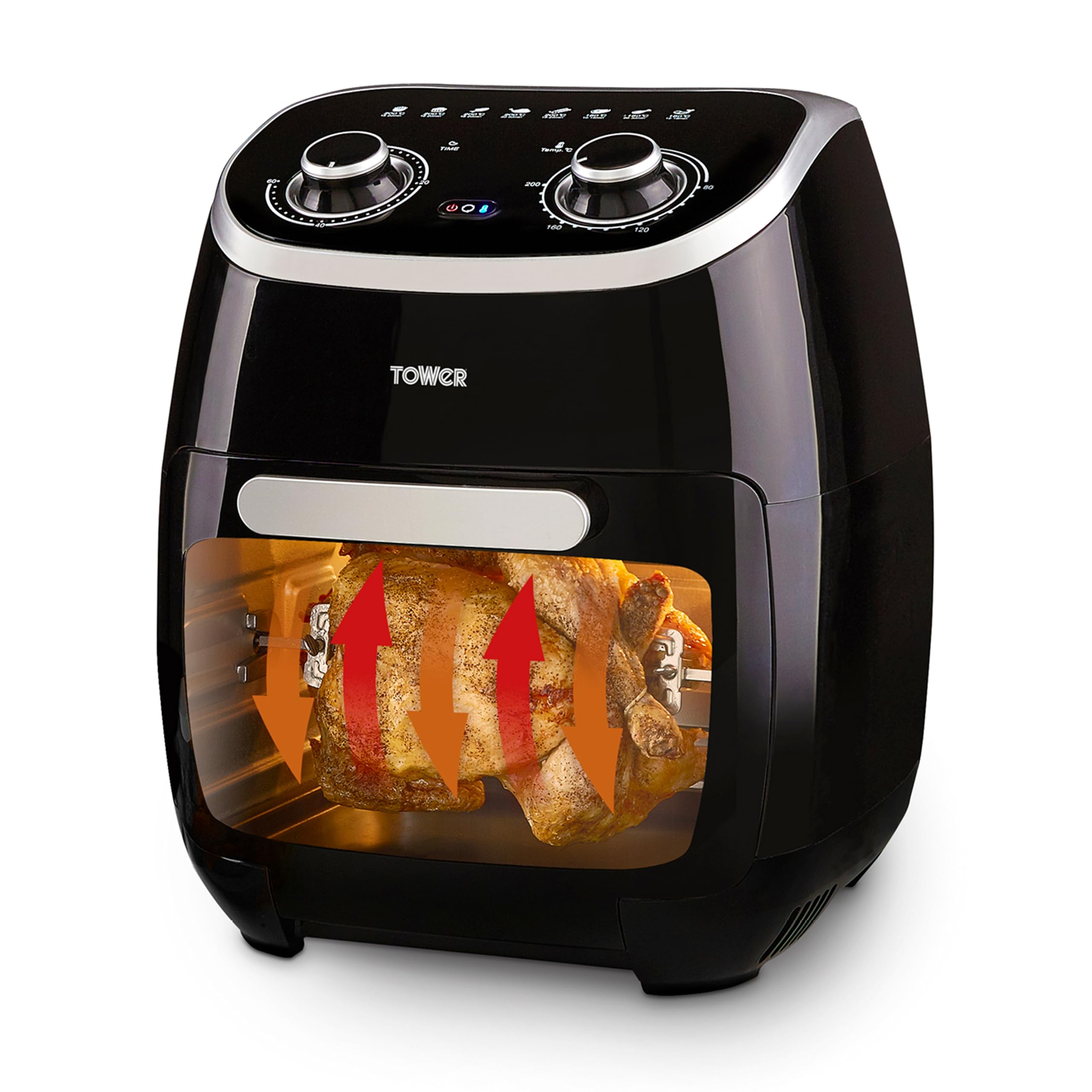 Tower T17038 Xpress 5-in-1 Manual Air Fryer Oven with Rapid Air Circulation, 60-Minute Timer, 11L, 2000W, Black