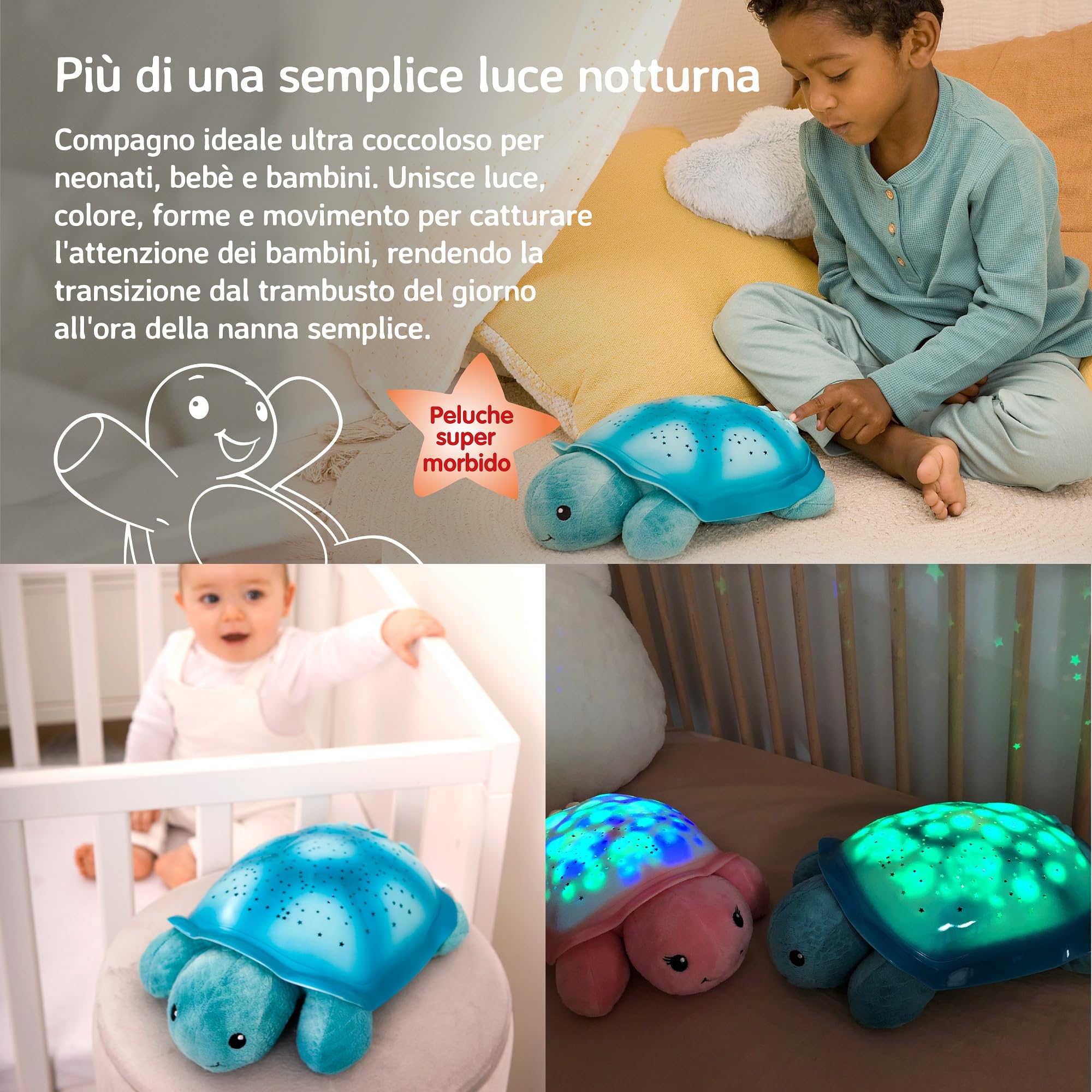Cloud b Twinkling Twilight Turtle Aqua, Proiettore Galassia Luce Notturna e Macchina del Rumore Bianco Rilassante per Neonati | 8 Costellazioni, 2 Melodie, 3 Colori | Luce Notturna Stellata per