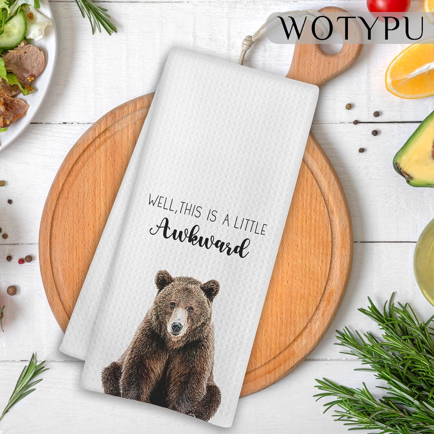 Brown Bear Gift Hand Towels for Bathroom, Bear Lover Gifts, Well This is a Little Awkward Wild Animal Decorative Hand Towels for Guest Bathroom Washroom Power Room Vanity Half Bath, 16x24 Inch - Image 2