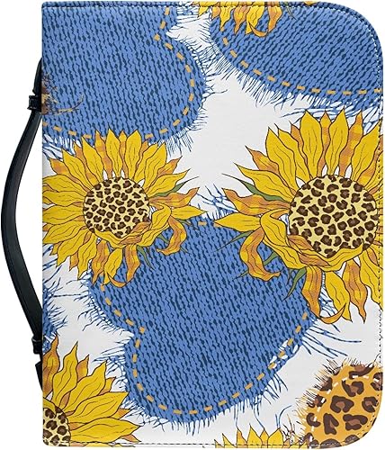 Miniatura 1 de Funda de la Biblia de flores azules para mujer, funda de la Biblia con diseño de flor de sol, funda de cuero pequeña para la Biblia para niñas y