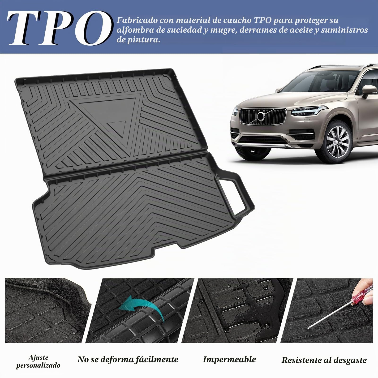 PSLER Vehículo All Weather Waterproof Protector Pad Estera Trasera del Trazador de Líneas del Cargo para XC90 2015 2016 2017 2018 2019 2020 2021 2022 2023 2024