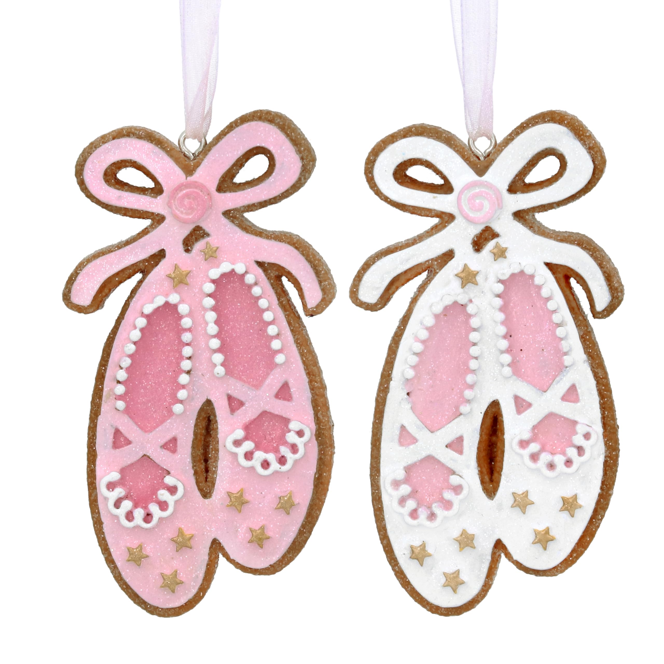 Gisela Graham Resin Pink Gingerbread Ballet Slippers Christmas Tree Decorations