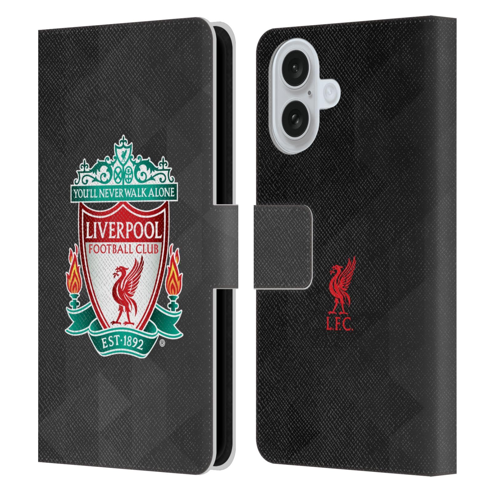 Head Case Designs Officially Licensed Liverpool Football Club Black Geometric 1 Crest 1 Leather Wallet Case Compatible With Apple iPhone 16