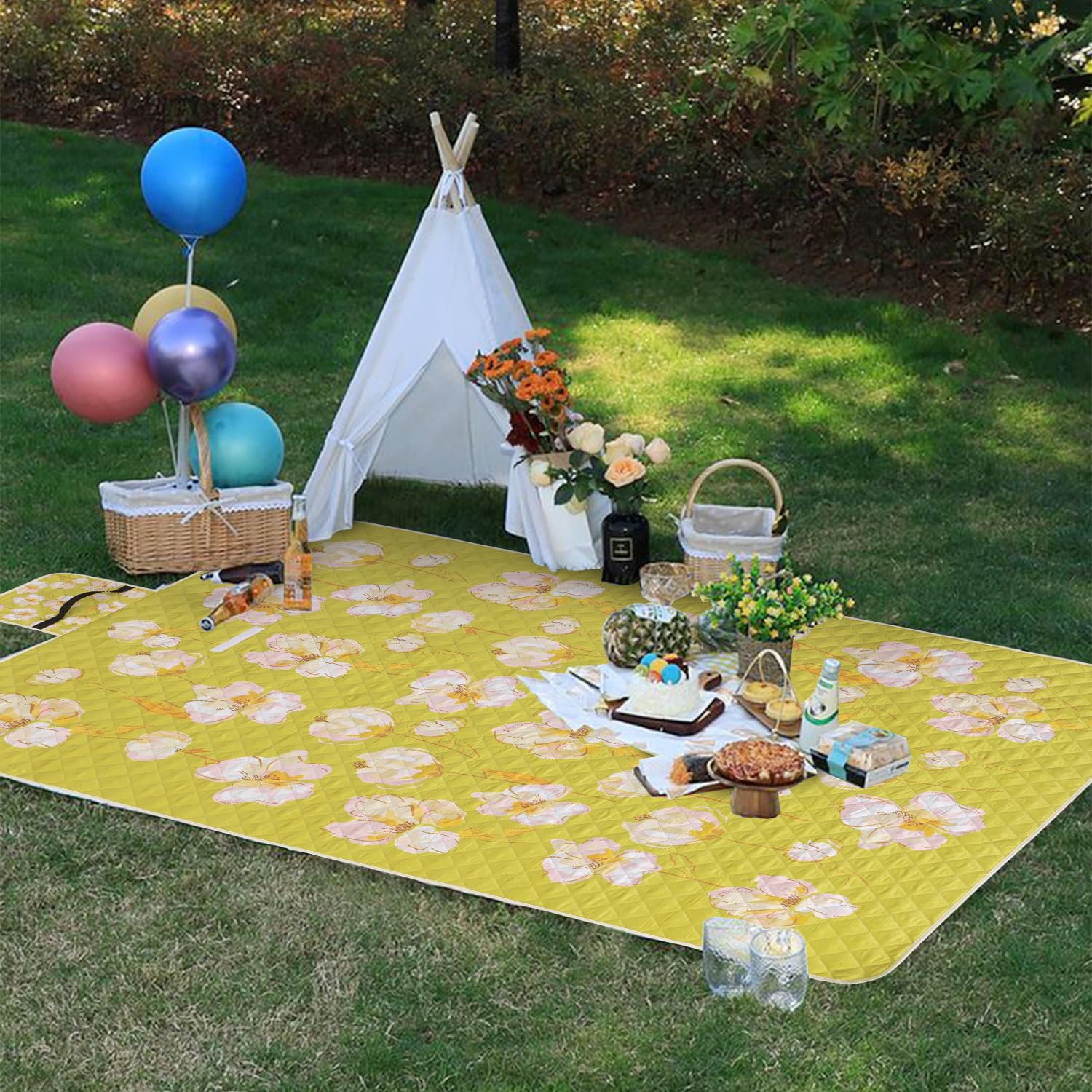 Couverture de pique-nique imperméable et pliable à 3 couches épaisse et portable pour camping, plage, parc, randonnée, pelouse, festival, utilisation en extérieur (#6, 140 x 200 cm)