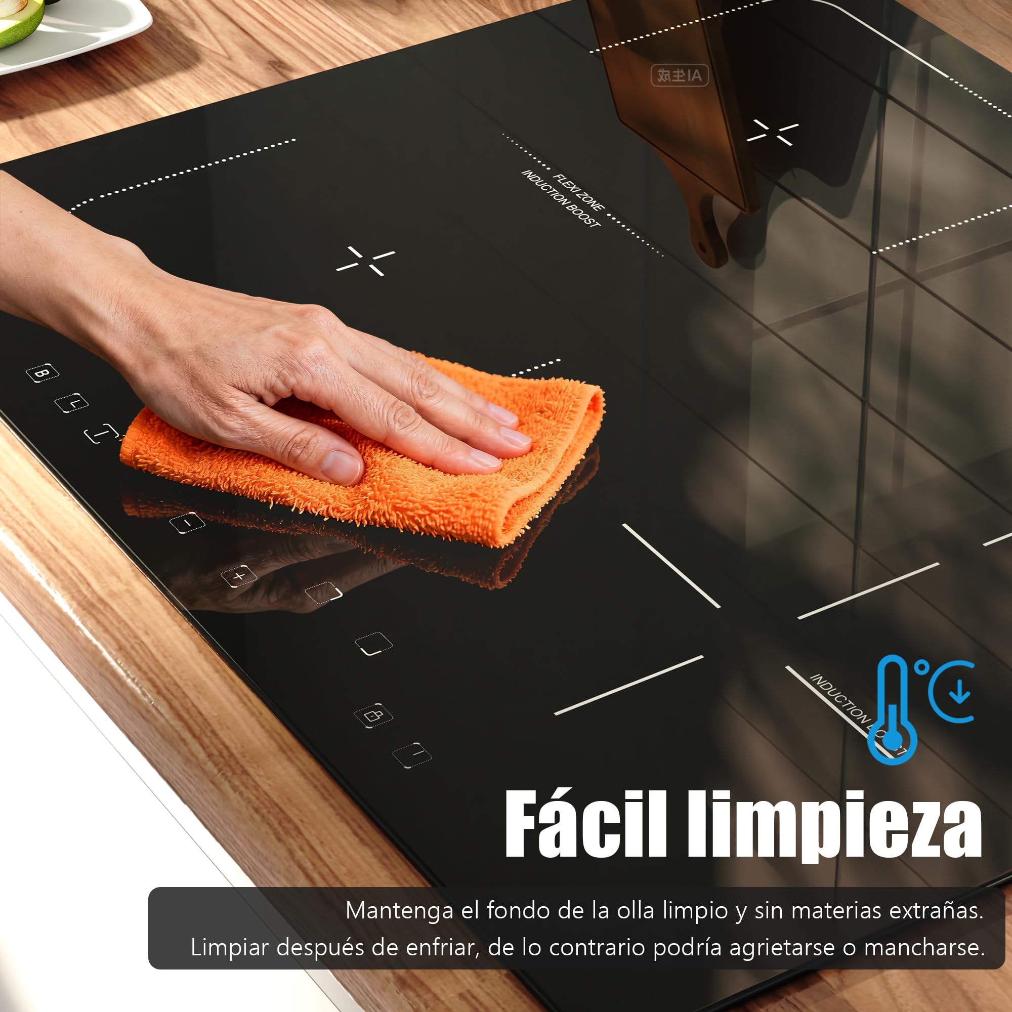 Placa Inducción 4 Fuegos con Zona Flexible, Empotrable 60CM, 7200W Karinear | sin Enchufe, Función «Boost», temporizador, bloqueo de seguridad para niños