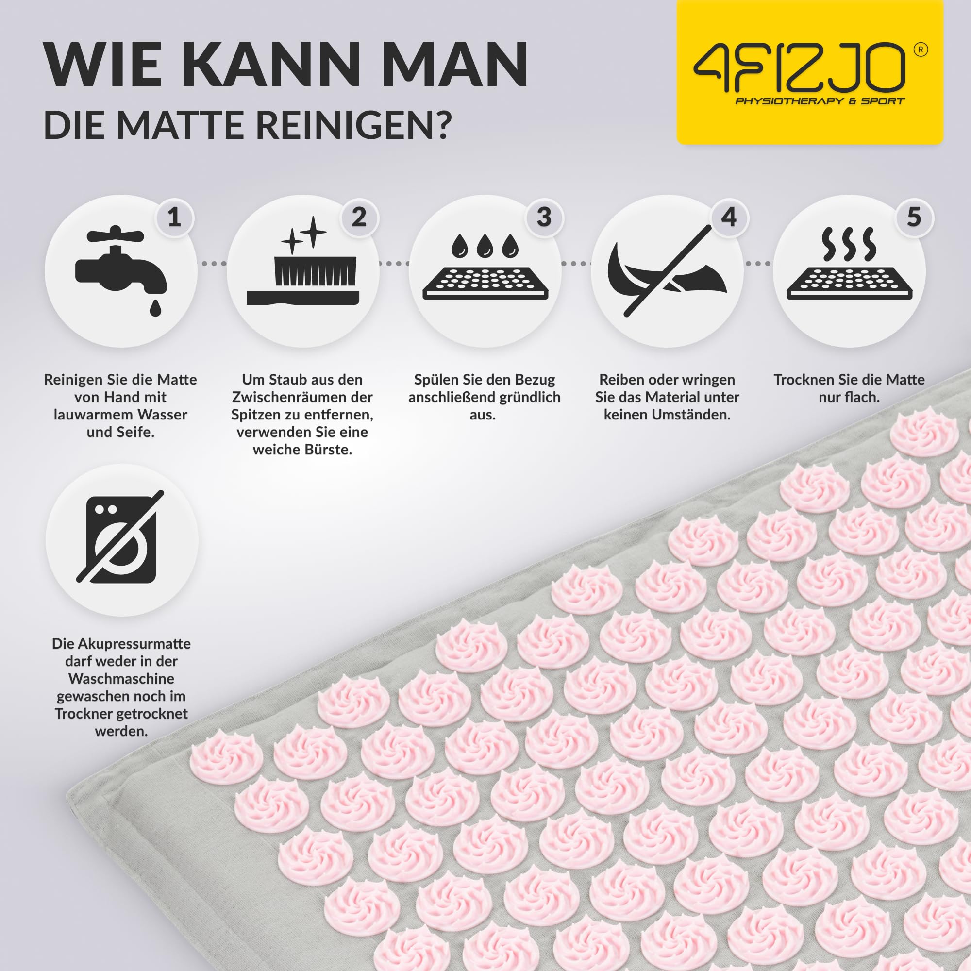 4FIZJO Akupressurmatte & Kissen ECO XL, 110x42x2 cm, mit Tragetasche, Umweltfreundliche Materialien, 9750 Stacheln, Massagematte für bessere Durchblutung, Muskeln Entspannung, Farbe: Grau und Rosa