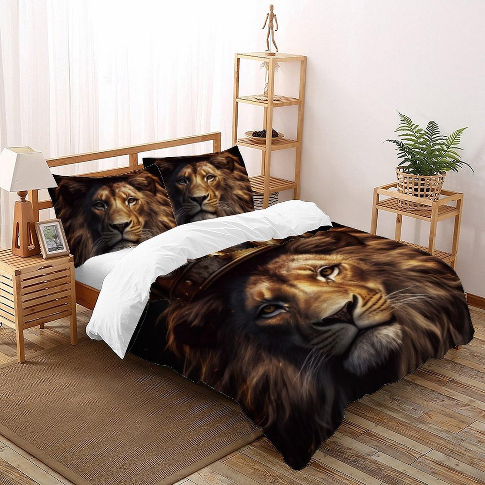 Parure de lit Roi Lion pour chambre d'enfant et ado, housse de couette double 3 pièces