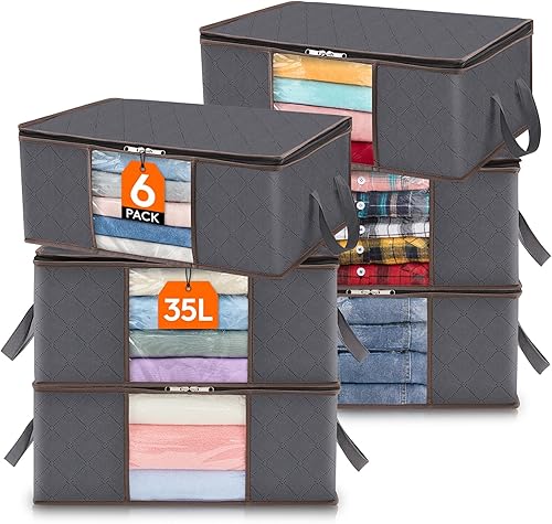 Lifewit Bolsa de almacenamiento de ropa plegable organizador de armario con asa reforzada tela resistente ventana transparente para suéteres abrigos