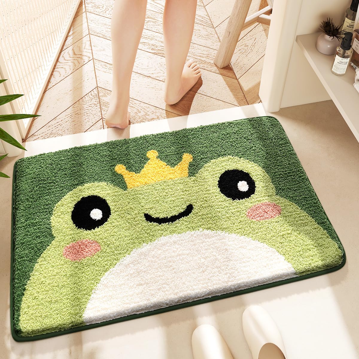 Cute Frog Bath Mat, Extra Soft Absorbent Bath Rug, Non-Slip Comfortable Bathroom Rug, Carpet for Tub, Shower, Bath Room, Machine Wash Dry, 16"x24",