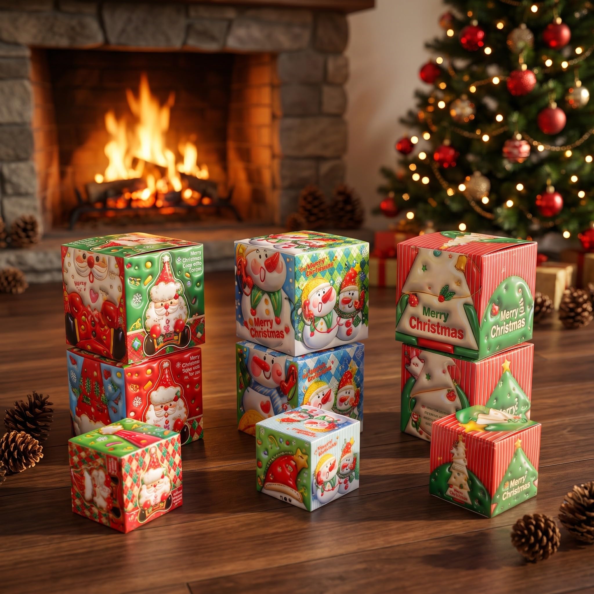 ibasenice 9 scatole regalo natalizie impilabili, scatola regalo di Babbo