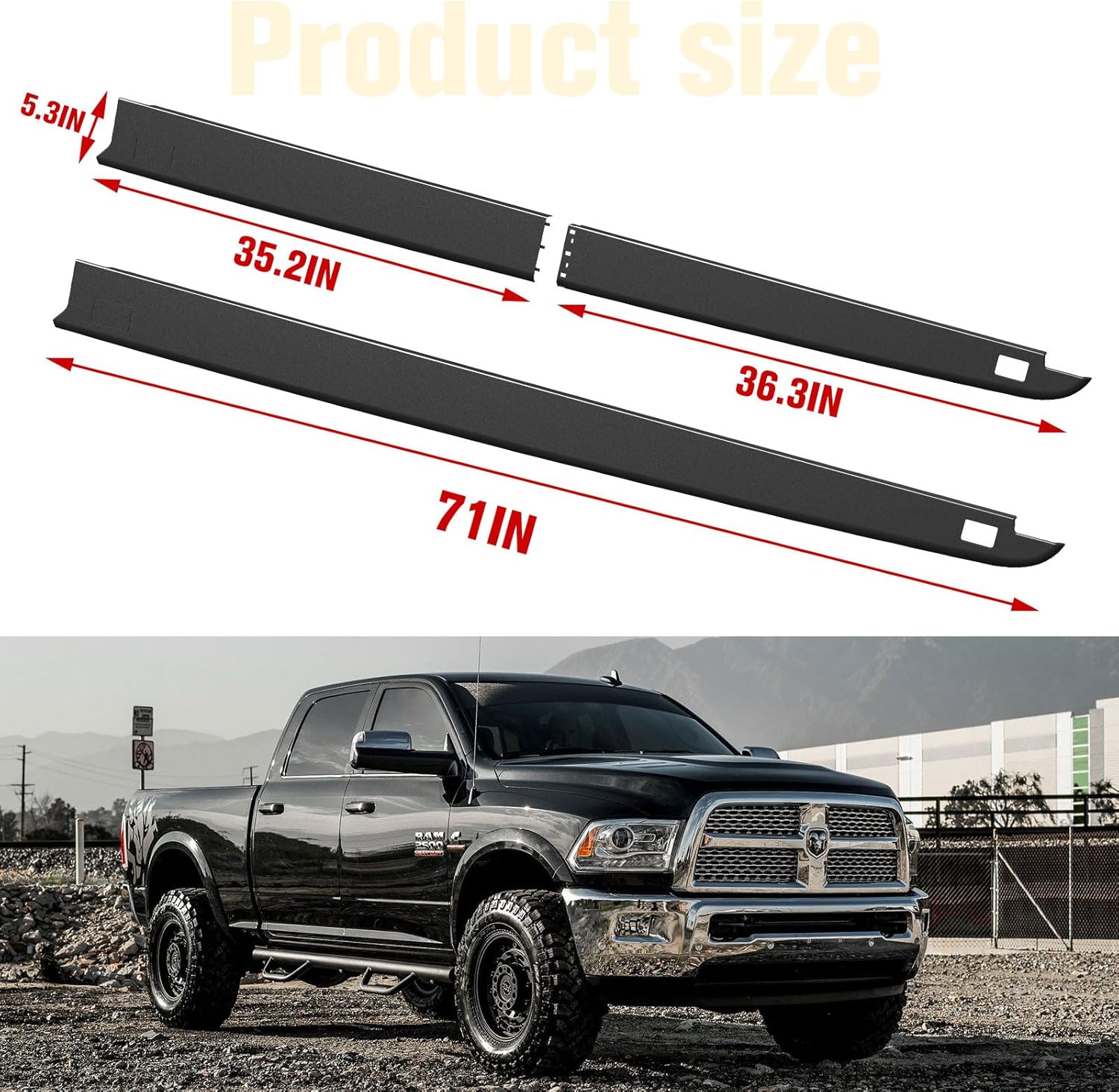 5.7ft Truck Side Bed Rail Caps for 2009-2018 Dodge Ram 1500 Crew Cab, Bedrails Covers Top Protectors Molding Cap w/Stake Holes for Dodge Ram 1500 with 5.7' Bed Accessories, 4PCS