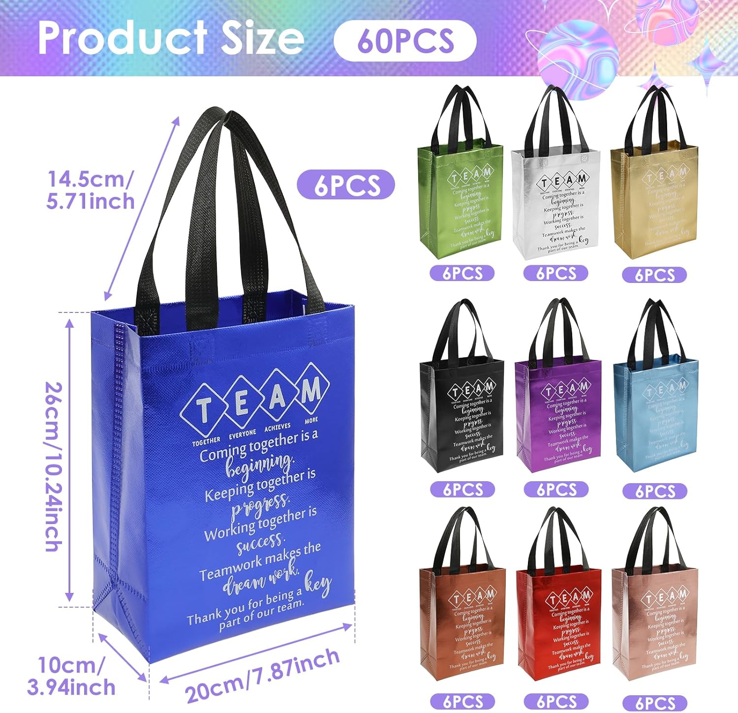 OKYMOTOR Reusable Team Appreciation Gifts Bags, 10 Colors 60 PCS Present Bag with Handles, Gift Wrapping Bag Christmas Employee Appreciation Gifts for Staff Coworker. - Image 2