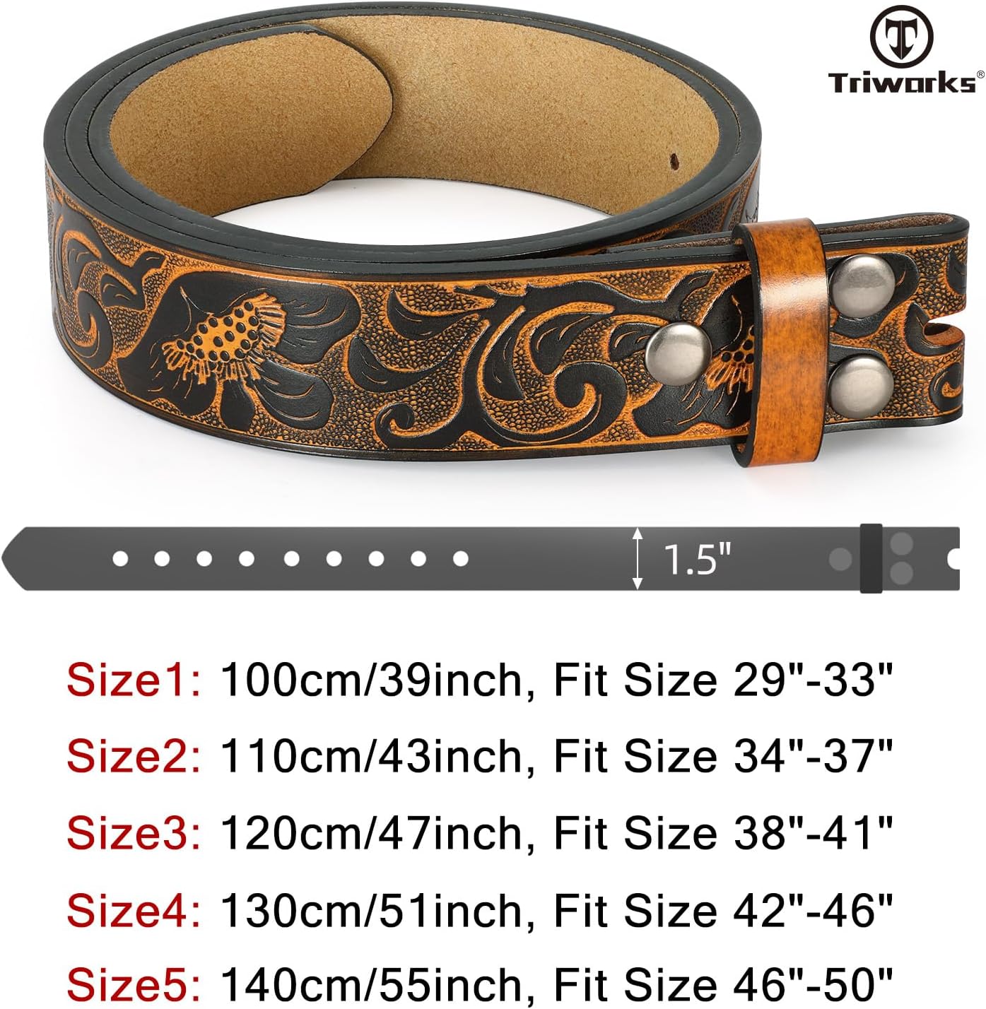 TRIWORKS Western Belt without buckle for men – Cowboy Cowgirl Leather Belts for Jeans - Image 6
