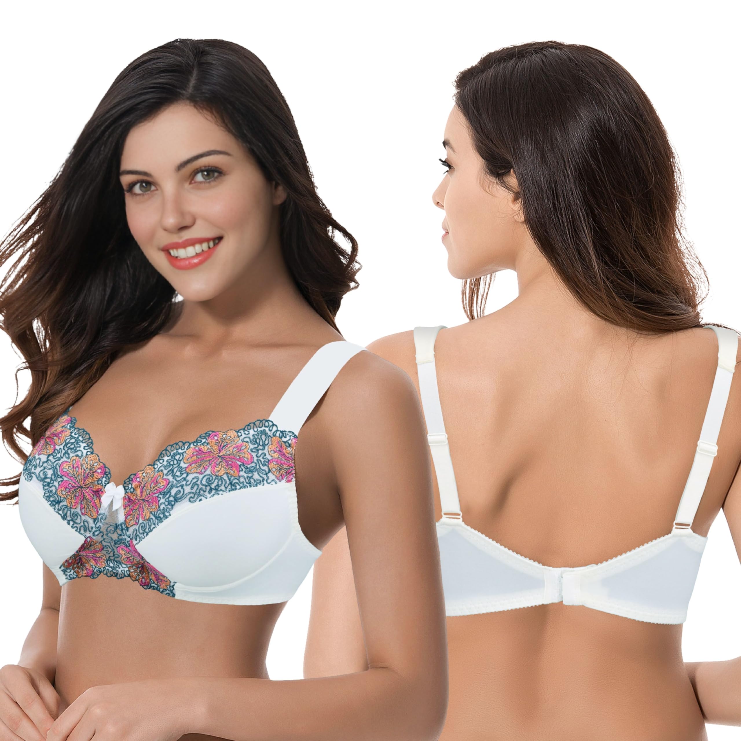 Curve Muse Reggiseno Senza Fili Sfoderato Minimizer Taglie Forti con Ricamo in Pizzo-Confezione da 3