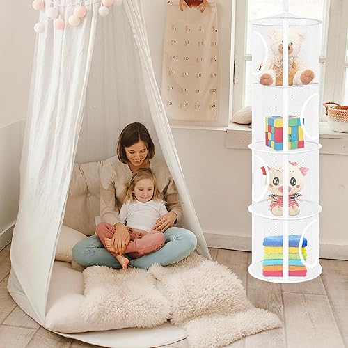 Miniatura 2 de Libeder Organizador de bolsas de almacenamiento de malla para colgar y ahorrar espacio, organizador de almacenamiento plegable con 4 compartimentos,