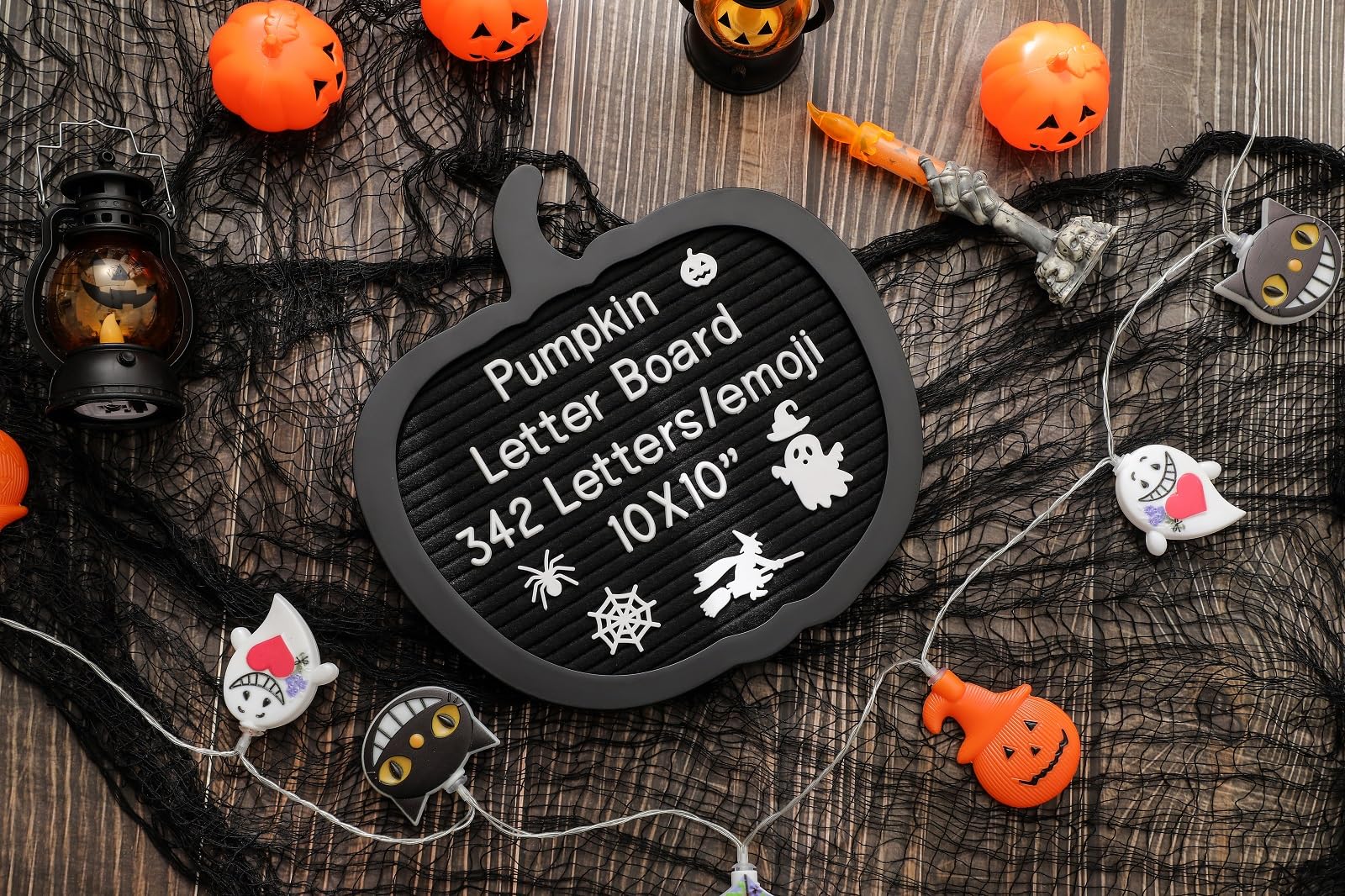 G GAMIT Pumpkin Felt Letter Board with 342 Changeable Letters&Numbers, 10x10 Spooky Letterboard Gothic Message Board Letter Sign Board with Stand and Canvas bag for Halloween Party Christmas - Image 3