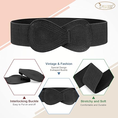 Miniatura 3 de JASGOOD Cinturón elástico vintage para mujer, cinturón de cintura ancha y elástico vintage