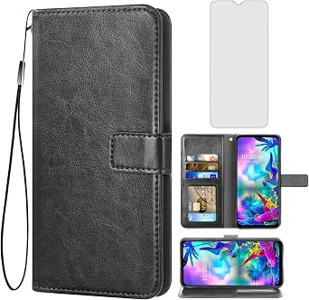 Asuwish Compatible with LG G8X ThinQ V50S Thin Q Wallet Case Tempered Glass Screen Protector and Leather Flip Cover Card Holder Stand Cell Accessories Phone Cases for LGG8XThinQ GX8 8X Women Men Black