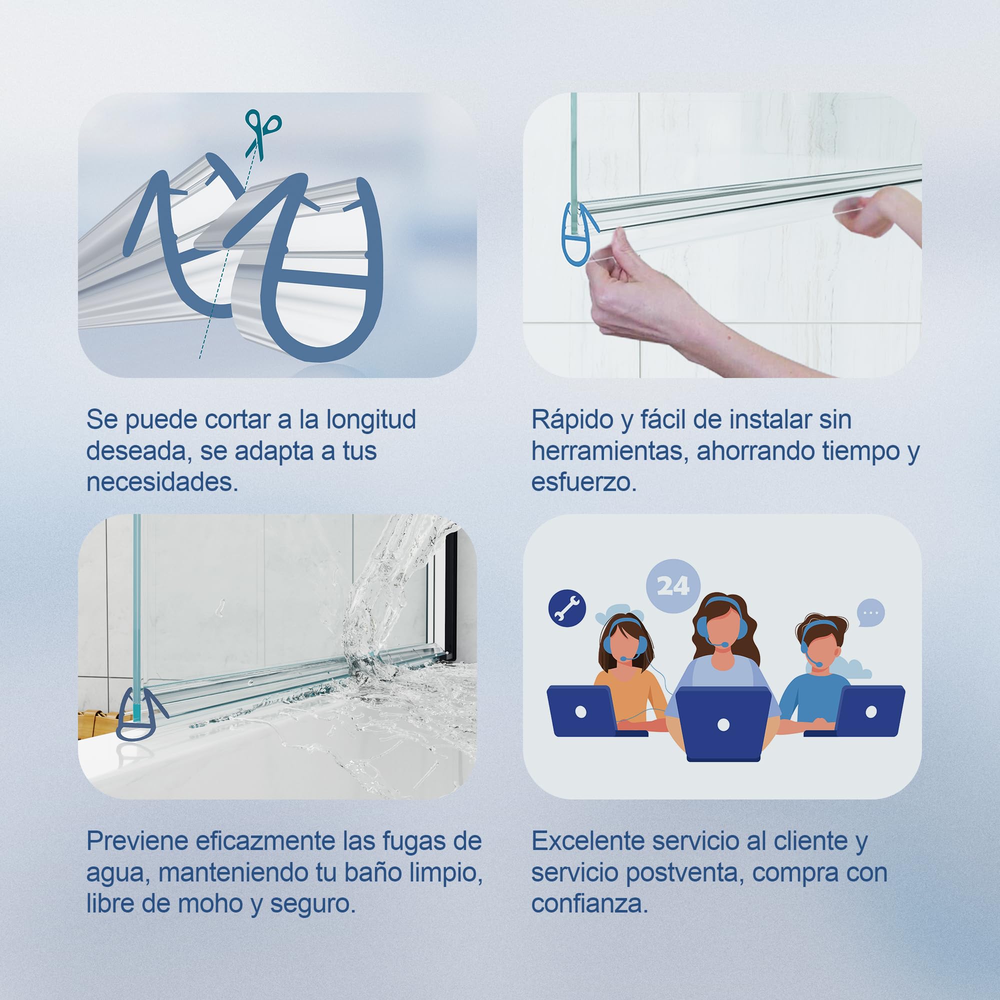 Tira de sellado de HNNHOME para mampara de ducha de 870 mm para cristal recto y curvado de 4-6 mm hasta 8 mm