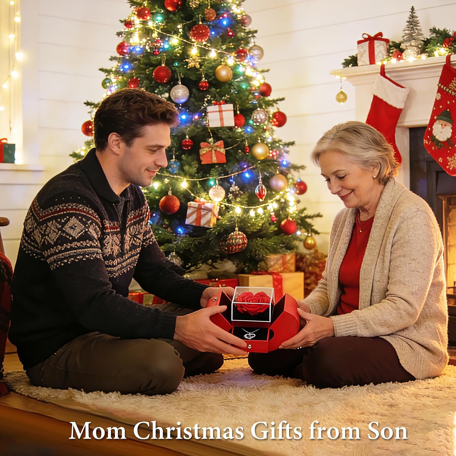 Preserved Rose Mother Gifts for Mom from Daughter Birthday Gift for Mum from Son Forever Red Roses with Mom Rose Heart Necklace for Grandma Mama Nana I Love You - Image 5