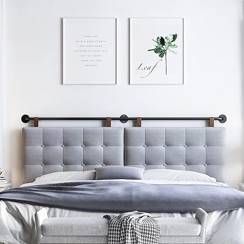 Miniatura 4 de HouseMila Cabecera para cama tamaño King, cabecera montada en la pared con tapicería de lino fino y acolchado de botones, altura ajustable para