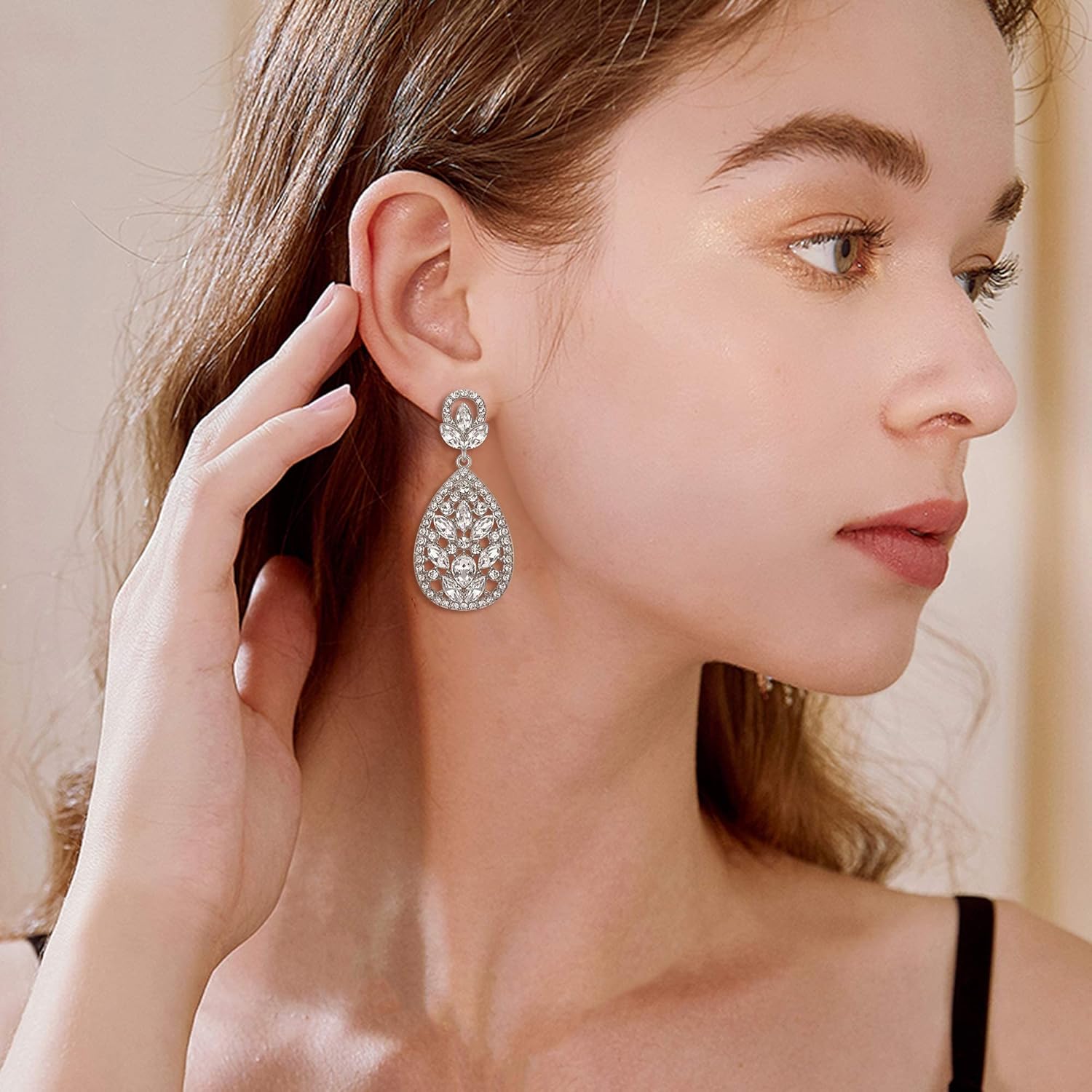 EleQueen Women's Wedding Bridal Austrian Crystal Bohemia Teardrop Chandelier Dangle Earrings - Image 2