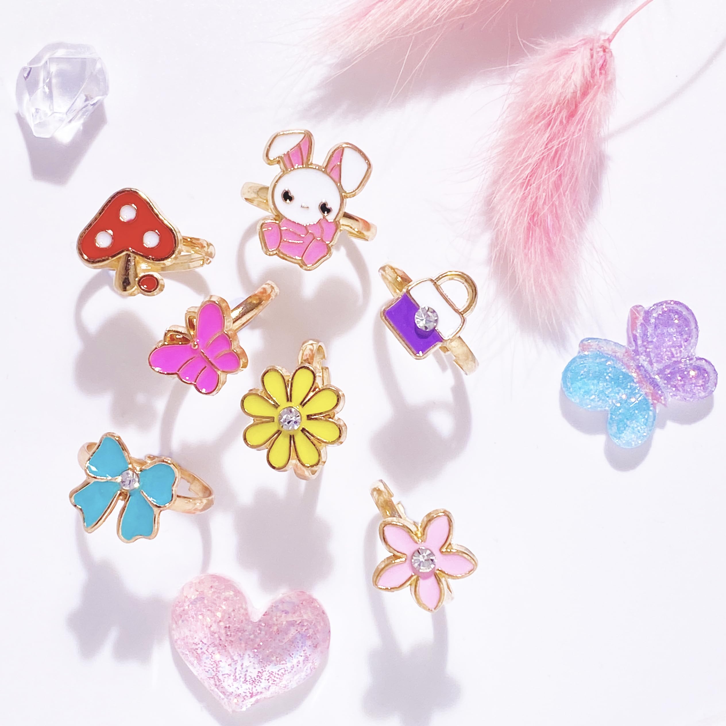 SIELEVIN 36 PCS Little Girl Jewelry Rings Adjustable Kids Rings for Girls Dress Up Pretend Play Costume Jewelry Birthday Easter Christmas Valentines Gift for 3 4 5 6 7 8 9 10 11 12 Year Old, 2