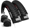 Fincci Mountain Bike Tyres 26 x 2.125 - Foldable High Grip Kevlar Lightweight Tyre 57-559 with 26 inch Inner Tube Schrader/Presta Valve for MTB, Cross Country, Hybrid, City, E-Bike - 26 inch Bike Tyre